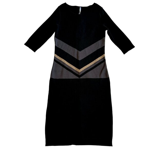 Waggon Paris Black & Gray Chevron Pattern Plus Size Sweater Dress 14 / XL NWT - Picture 4 of 12
